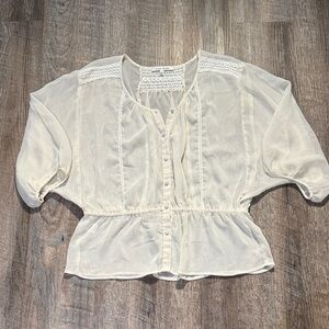 Black Rainn Ivory Lace-Trim Blouse
